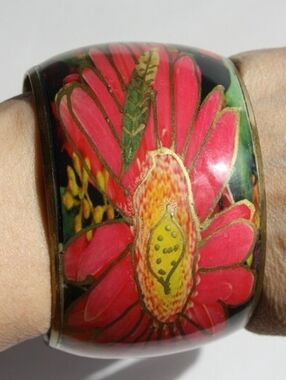 Brass Floral Bangle, Colorful Summer Statement Jewelry